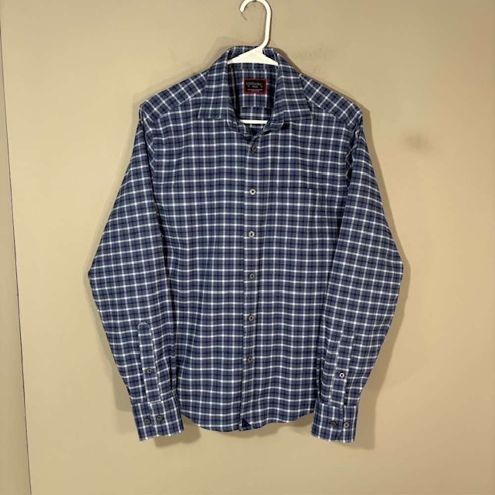 UNTUCKit Shirt Mens Small Blue Plaid Long Sleeve Button Up Hofstatter Casual